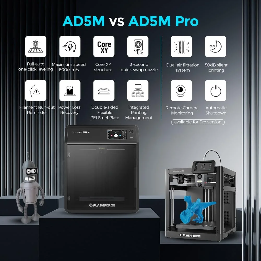 FLASHFORGE Adventurer 5M 3D Printer, Fully Auto Leveling FDM 3D Printer with Max 600mm/s High Speed Printing, Quick Detachable 280°C Nozzle, Vibration Compensation, Printing Size 220 * 220 * 220mm - Image 3