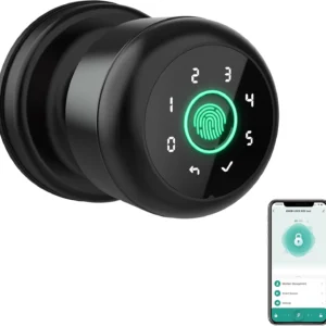 GHome 4 in 1 Smart Fingerprint Door Knob with Keypad Door Lock, Biometric Smart Door Knobs & App Control, Keyless Entry Door Lock Great for Home, Bedroom, Apartment Offices and Garages