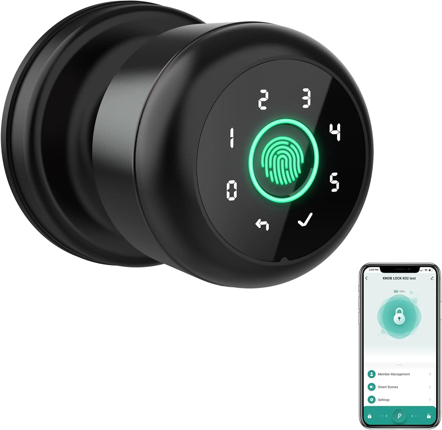 GHome 4 in 1 Smart Fingerprint Door Knob with Keypad Door Lock, Biometric Smart Door Knobs & App Control, Keyless Entry Door Lock Great for Home, Bedroom, Apartment Offices and Garages