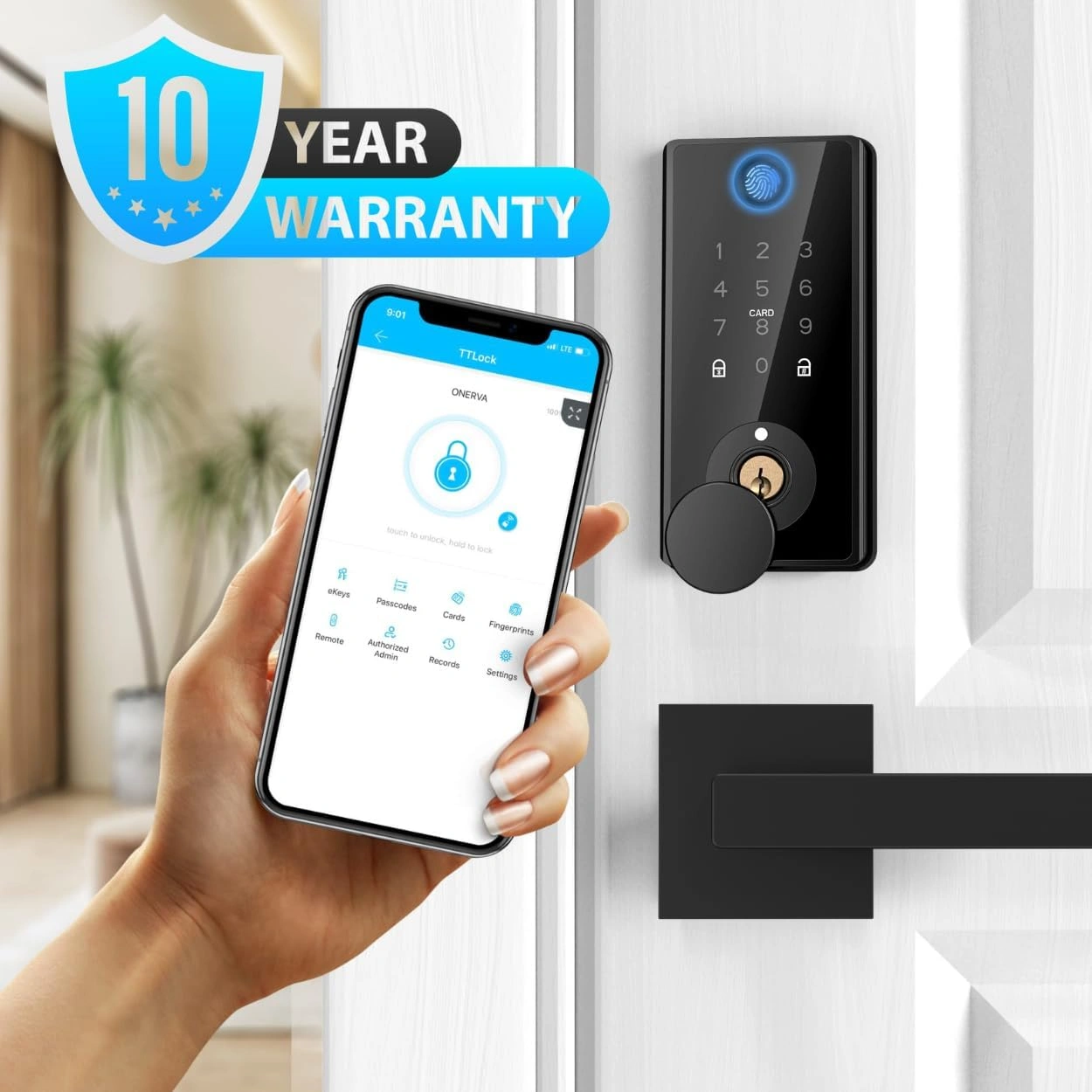 ONERVA™ Biometric Fingerprint Smart Lock & WiFi Gateway Set for Remote Unlock, Google Nest & Alexa with App Controlled Bluetooth & Keyless Entry, 8-in-1 Digital Deadbolt - Image 2