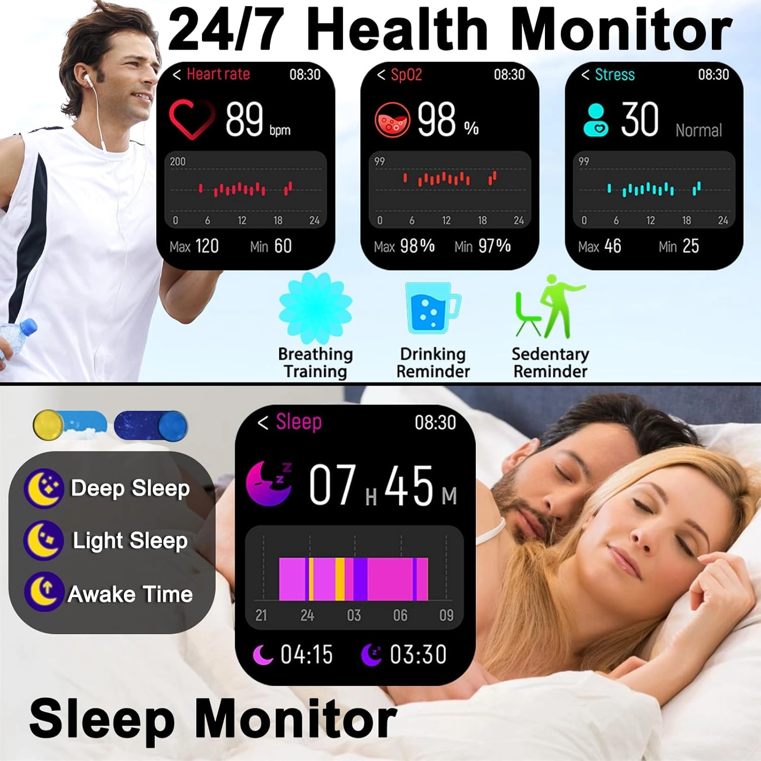 Smart Watch, 2024 HD 2.01" Smartwatch for Android Phones iPhone(Answer/Make Call), IP68 Waterproof Fitness Tracker for Men Women with Heart Rate, Sleep Monitor, Spo2, Pedometer, 100+ Sports Watches - Image 3