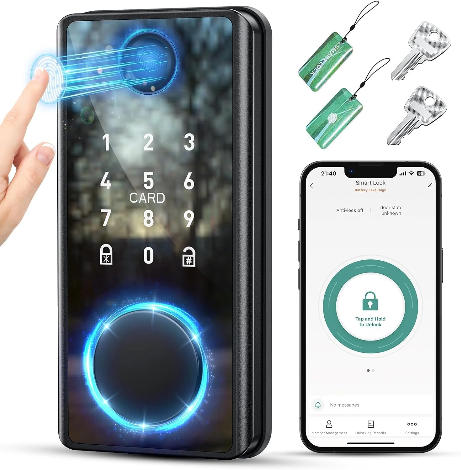 ONERVA™ Biometric Fingerprint Smart Lock & WiFi Gateway Set for Remote Unlock, Google Nest & Alexa with App Controlled Bluetooth & Keyless Entry, 8-in-1 Digital Deadbolt