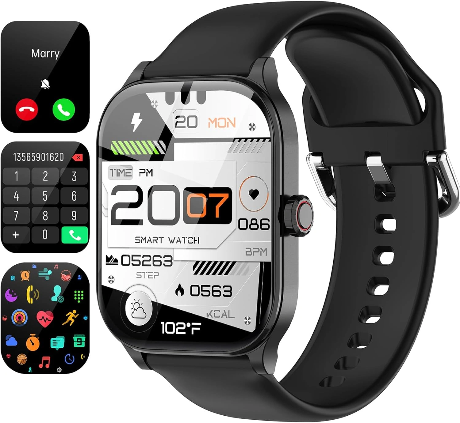 Smart Watch, 2024 HD 2.01" Smartwatch for Android Phones iPhone(Answer/Make Call), IP68 Waterproof Fitness Tracker for Men Women with Heart Rate, Sleep Monitor, Spo2, Pedometer, 100+ Sports Watches