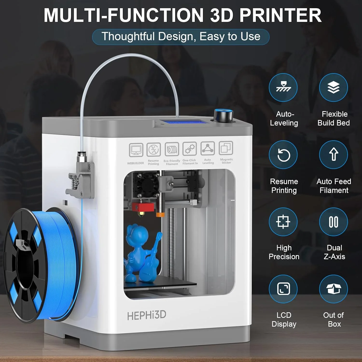 TINA2 Mini 3D Printer, HEPHI3D FDM 3D Printers for Beginners, Fully Assembled Auto Leveling 3D Printer for Kids, Resume Printing Function, Fully Open Source, Removable Flexible Magnetic Build Plate - Image 3